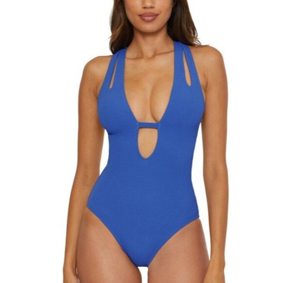 BECCA Pucker Up Tear Drop One Piece Swimsuit Blue Jay Size Small NWT $98 - Picture 2 of 10